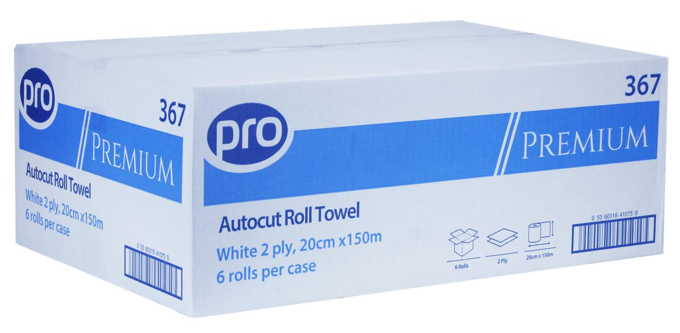 PRO Autocut 2 Ply White Towel Roll 20cm x 150m