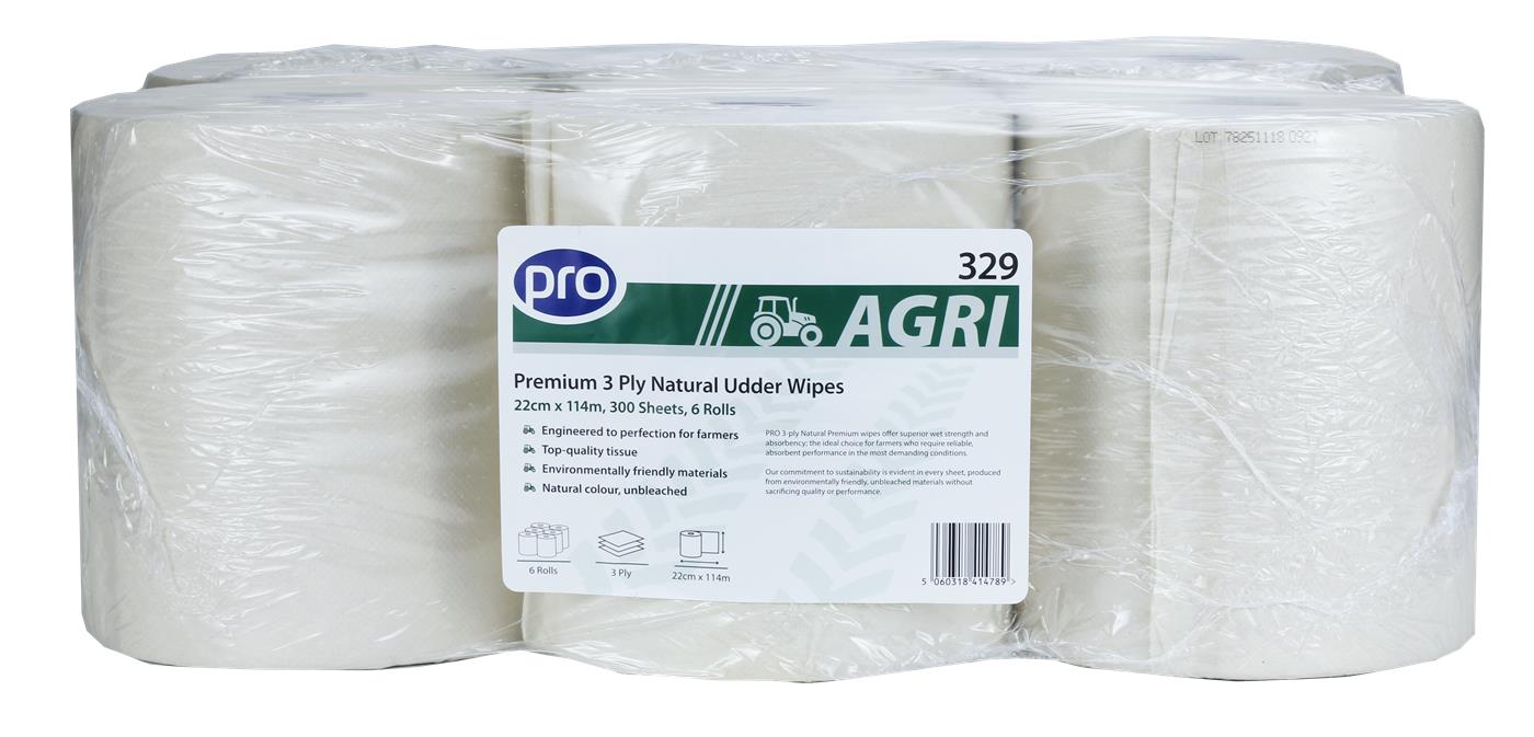 PRO AGRI 3 Ply Sand Dairy Wipe Centrefeed Roll 22cm x 114m 