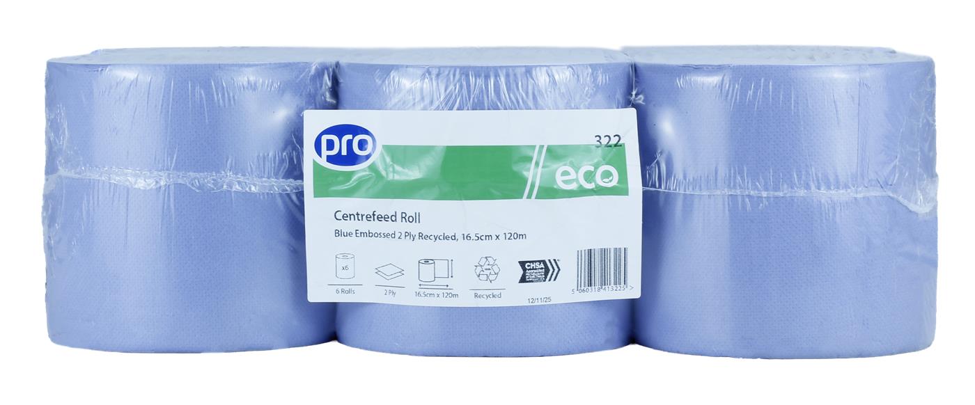 Hausown Blue Rolls 12 Pack – 2 Ply Embossed Centrefeed Blue Roll, Heavy-Duty Workshop Wipes