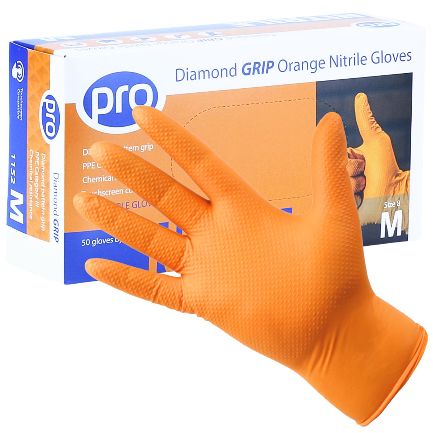 PRO Diamond Grip Orange Nitrile Gloves - 50 Pack