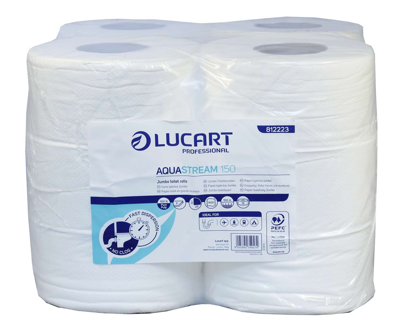 Lucart AquaStream 2 Ply Mini Jumbo Toilet Rolls, 150m (76mm core)