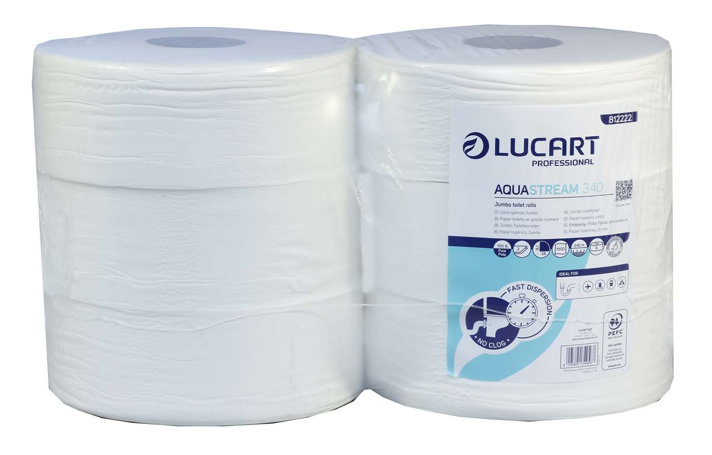 Lucart AquaStream 2 Ply Jumbo Toilet Tissue 340m 76mm core 812222