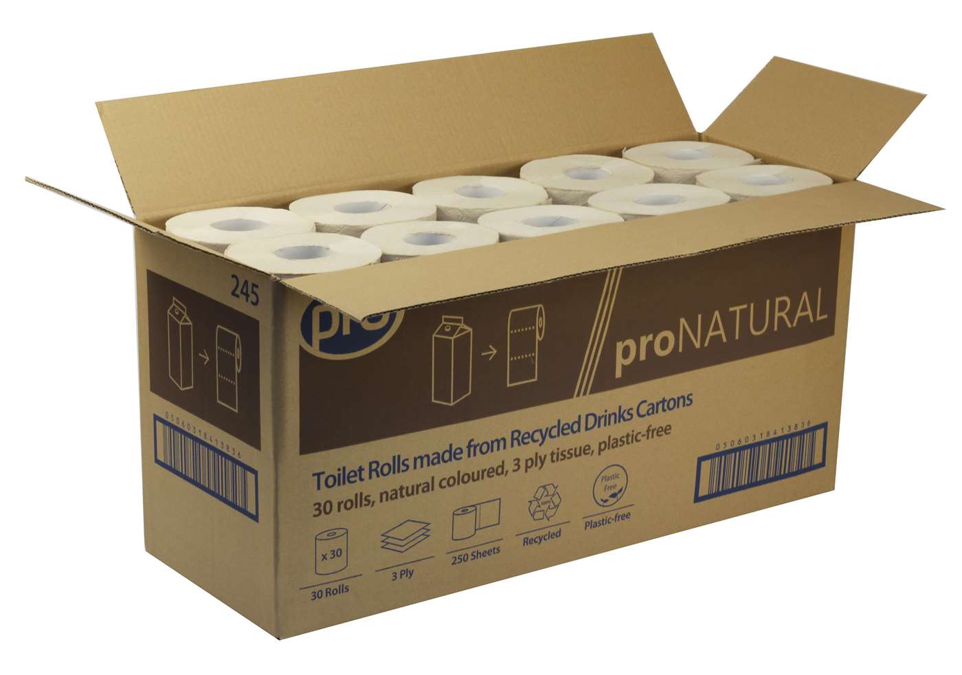 PRO Natural 3 Ply Toilet Rolls 250 Sheet