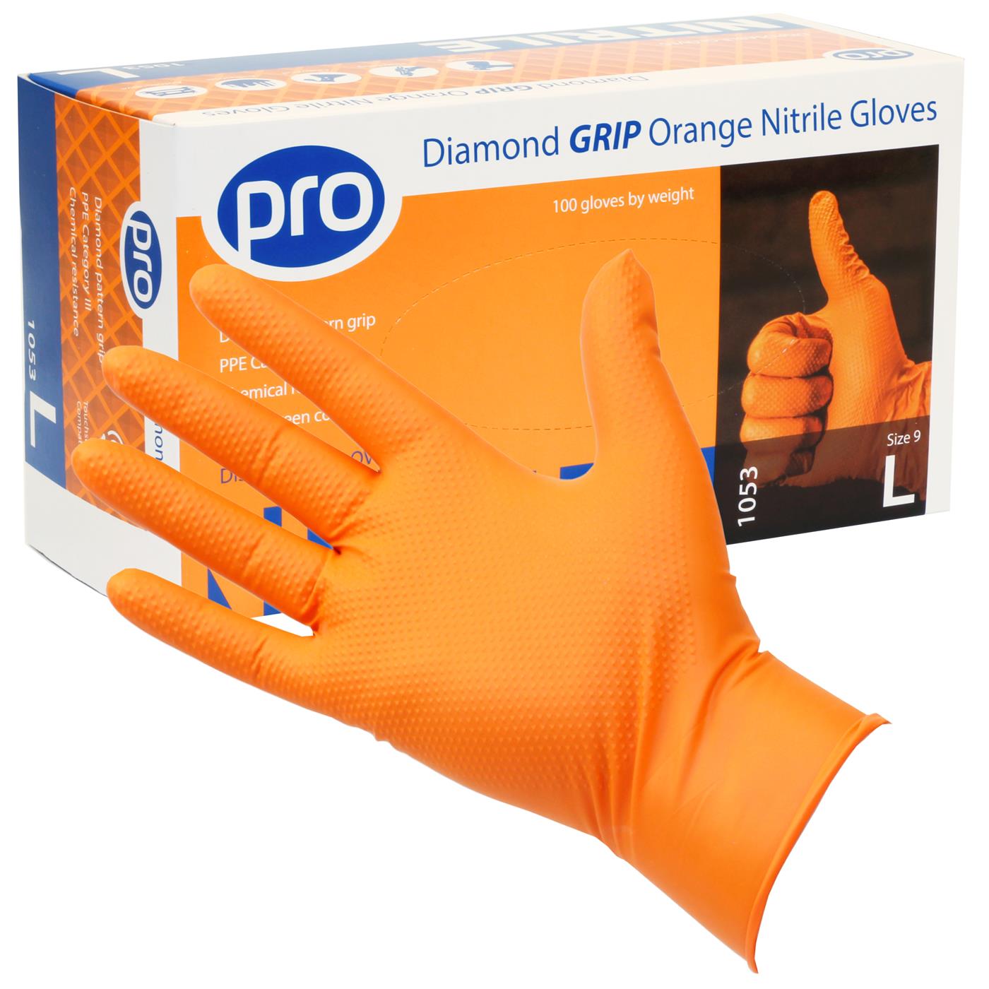 PRO Diamond Grip Orange Nitrile Gloves