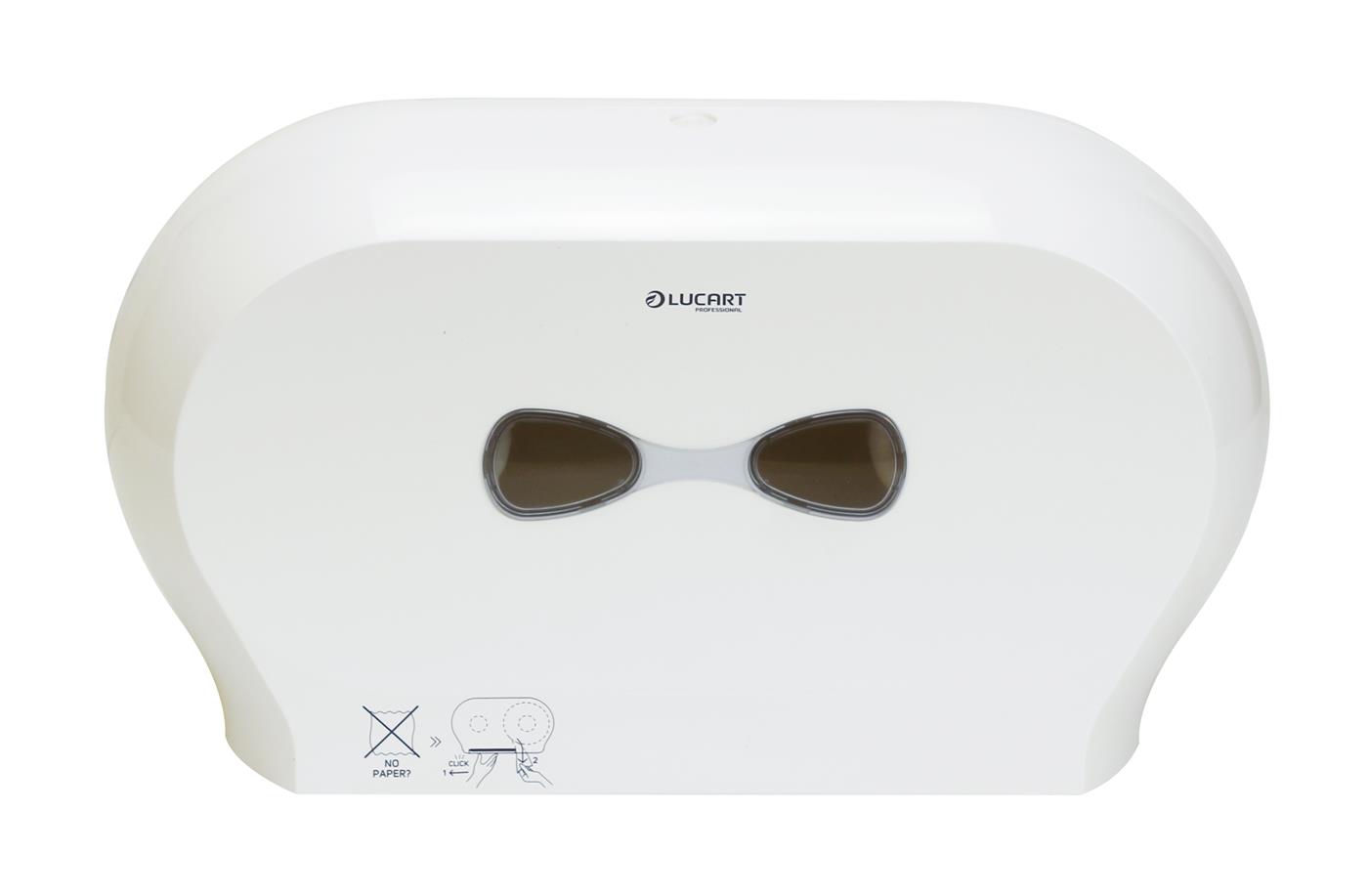 Twin Mini Jumbo Toilet Roll Dispenser in White Plastic