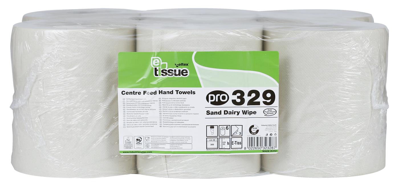 PRO 3 Ply Sand Dairy Wipe Centrefeed Roll 22cm x 114m 