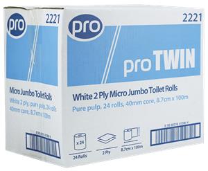PRO Micro Jumbo 2 Ply White Toilet Tissue 100m