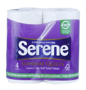 Serene 3 Ply Quilted Toilet Rolls 170 Sheet  40 Rolls