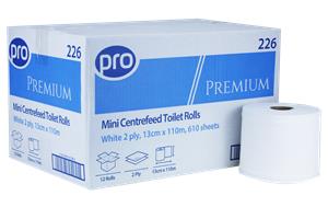 PRO Mini Centrefeed Toilet Rolls 13cm x 100m