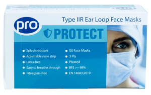 Type IIR Ear Loop Face Mask Fluid Resistant